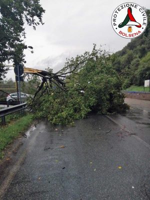 Bolsena - Albero cade sulla Cassia e piomba su un camper