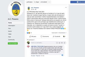 Sport - Calcio - Il post Facebook del Proceno