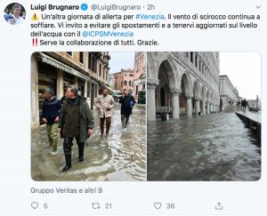 Venezia - Il post del sindaco Brugnaro sul maltempo