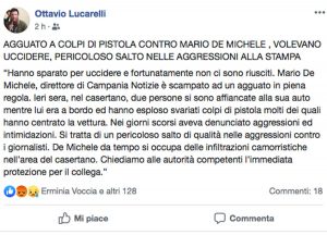 Il post di Ottavio Lucarelli sull'agguato al giornalista Mario De Michele 