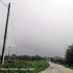 Viterbo - Il palo caduto in strada Pian di Tortora