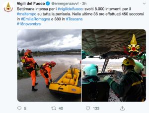 Maltempo - Il post dei vigili del fuoco per gli interventi effettuati