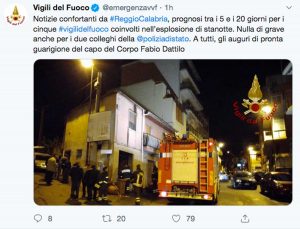 Reggio Calabria - Il Tweet dei vigili del fuoco sull'esplosione  in un negozio
