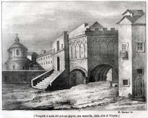 Viterbo - Il Palazzo Papale in una stampa del settimanale Poliorama Pittoresco 1844