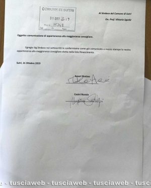 Sutri - La lettera di Matteo Amori e Nunzia Casini 