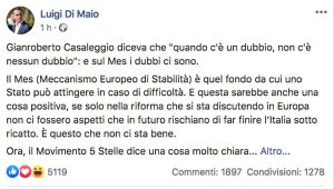 Il post di Luigi Di Maio sul decreto salva- stati