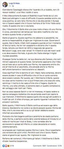 Il post di Luigi Di Maio sul decreto salva- stati