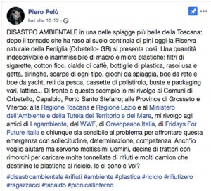 Il post di Piero Pelù per ripulire la spiaggia della Feniglia