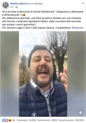 Il post di Matteo Salvini con l'appello alla Ferrero per usare le nocciole italiane
