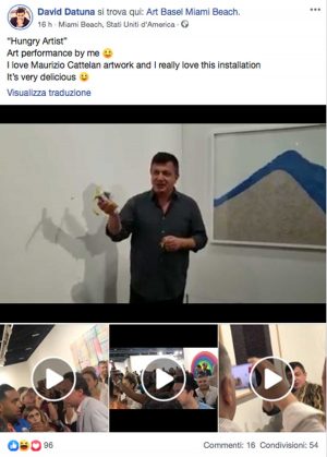 Il post di David Datuna che mangia l'opera di Cattelan