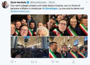 Il Tweet di Dario Nardella sulla marcia per Liliana Segre