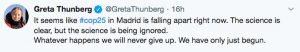 Il Tweet di Greta Thunberg sulla Cop25