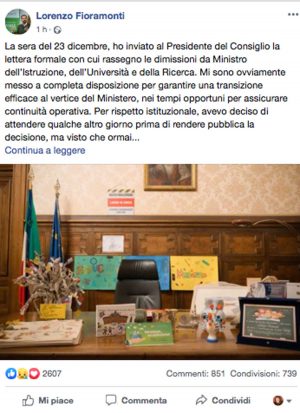 Lorenzo Fioramonti su Facebook spiega i motivi che lo hanno portato a dimettersi
