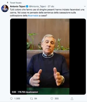 Antonio Tajani commenta la sentenza della cassazione sulla cannabis
