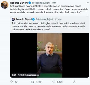 Roberto Burioni replica a Tajani in merito alla sentenza della corte di cassazione sulla cannabis