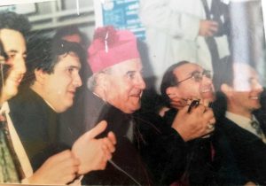 Viterbo - Barozzi, Fioroni, il vescovo-Tagliaferri, don Enzo, Olimpieri al primo spettacolo Libertas Pilastro