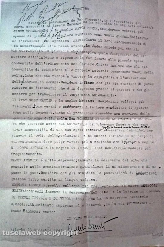 Viterbo - Il documento della questura 