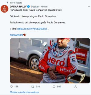Sport - Motori - L'annuncio della morte di Paulo Goncalves