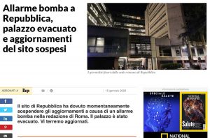 Roma - L'annuncio del sito di La Repubblica sull'allarme bomba