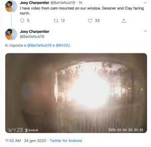 Houston - Il Tweet di un utente che documenta l'esplosione in un edificio