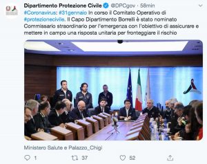 Roma - Il Tweet della protezione civile per la nomina di Borrelli a commissario straordinario