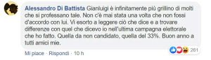 Il post di Alessandro Di Battista a favore di Gianluigi Paragone
