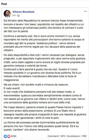 La replica di Bonafede alle affermazioni di Renzi dal palco dell'assemblea di Italia Viva
