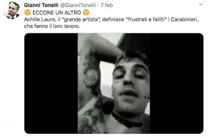 Il tweet di Gianni Tonelli (Sap) contro Achille Lauro