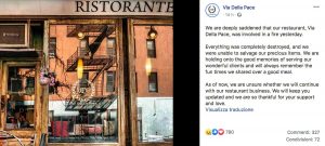 Il post del proprietario del locale distrutto dalle fiamme