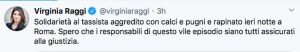 Roma - Il Tweet di Virginia raggi in merito dell'aggressione del tassista a Montespaccato