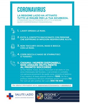 Coronavirus - Le indicazioni della regione Lazio