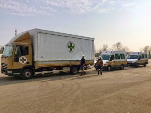 Coronavirus - L'ospedale da campo di Bergamo in costruzione