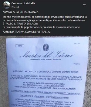 Vetralla - L'avviso del comune contro i ladri d'appartamento
