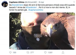 Il Tweet del capitano Ultimo dove annuncia che lascia l'arma dei carabinieri