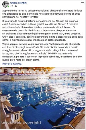 Campionati di nuoto sospeso - Il pesantissimo post di Chiara Frontini