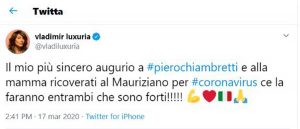 Coronavirus - Il tweet di Vladimir Luxuria su Piero Chiambretti