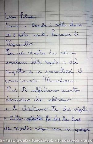 La lettera alla polizia degli alunni della scuola elementare di Vignanello 