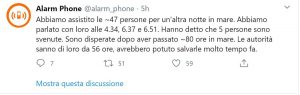Il Tweet di Alarm phone del 13 aprile sulle imbarcazioni in difficoltà 