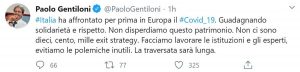Il Tweet di Paolo Gentiloni sulla fase 2 dell'emergenza coronavirus