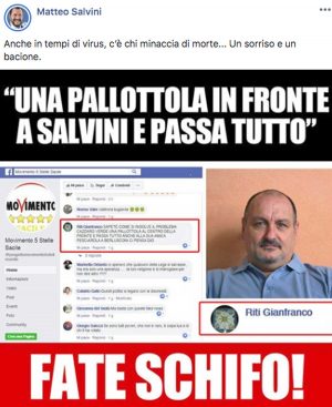 Montefiascone - Il post di Matteo Salvini con la frase contro di lui