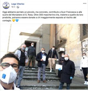 Il post della Lega per la consegna delle mascherine