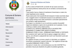 Il post su Facebook del comune di Soriano nel Cimino