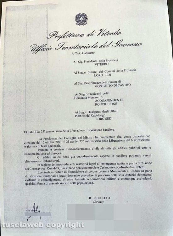 Viterbo - La lettera della prefettura