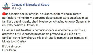 Il post sulla pagina Facebook del comune di Montalto di Castro