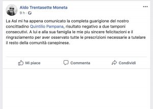 Il post su Facebook di Aldo Moneta