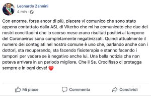 Il post su Facebook di Leonardo Zannini