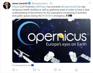 Il Tweet di Janez Lenarcic che annuncia l'attivazione del programma Copernicus