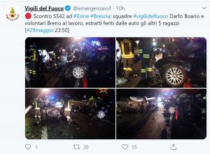 Il Tweet dei vigili del fuoco sull'incidente a Esine