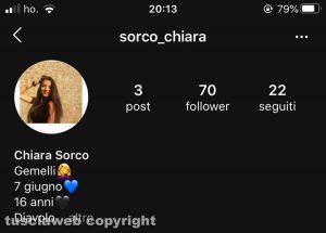 Il falso profilo con le foto di Aurora Grazini