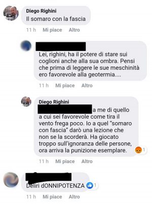Lo screen degli insulti inviato dal comune di Bolsena